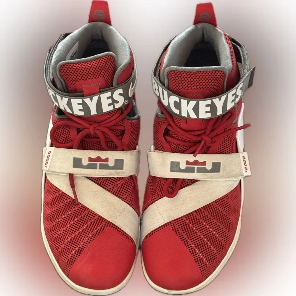 Nike Lebron Soldier 1X Premium Men’s Red and Gray Ohio State Sneakers size 13 - Picture 1 of 5